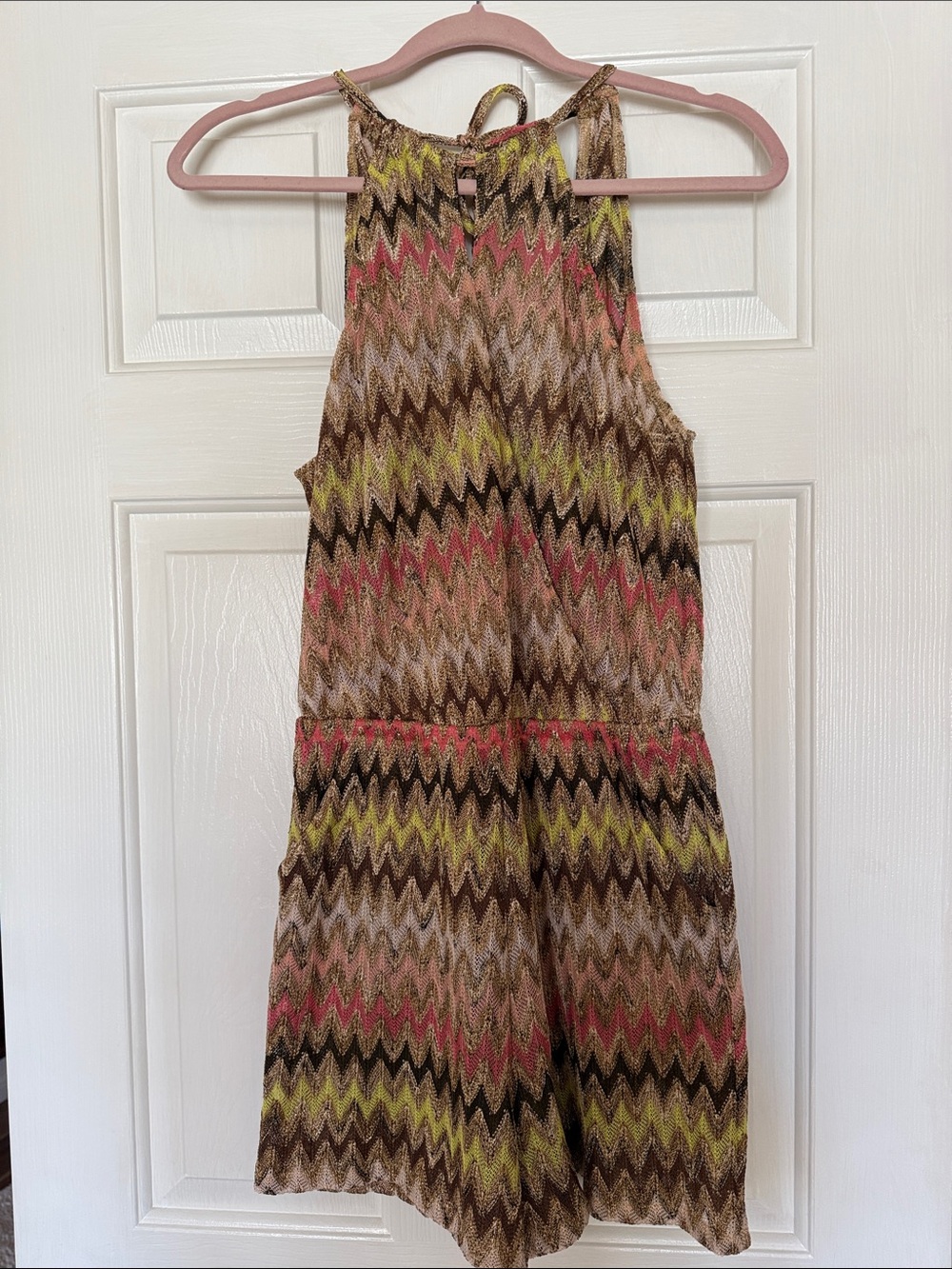 Luli Fama Chevron Halter Swim Coverup in Brown, Pink and Yellow